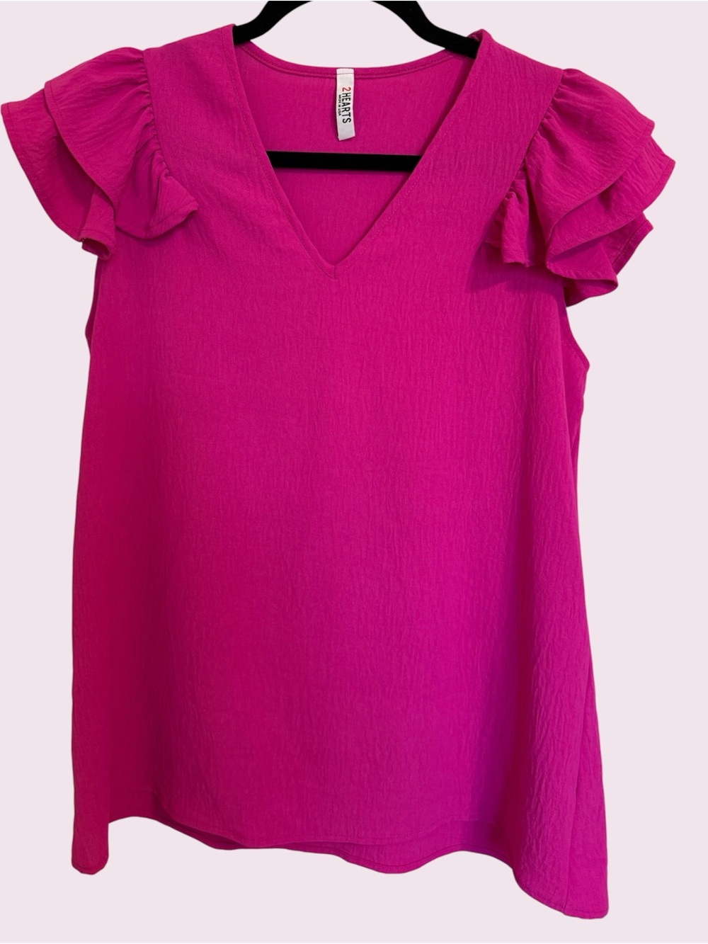 2hearts Medium Pink Ruffle Sleeve Crinkle Fabric Blouse, Euc